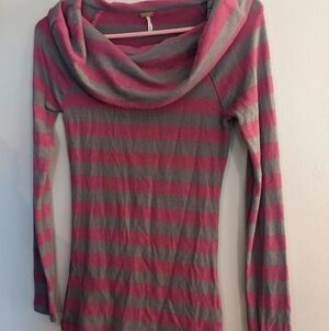 POOF! Cowl Neck Pink and Gray Striped Top